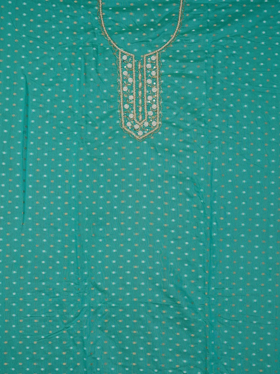 Sea Green Zari Pure Cotton Dress Material with Dupatta