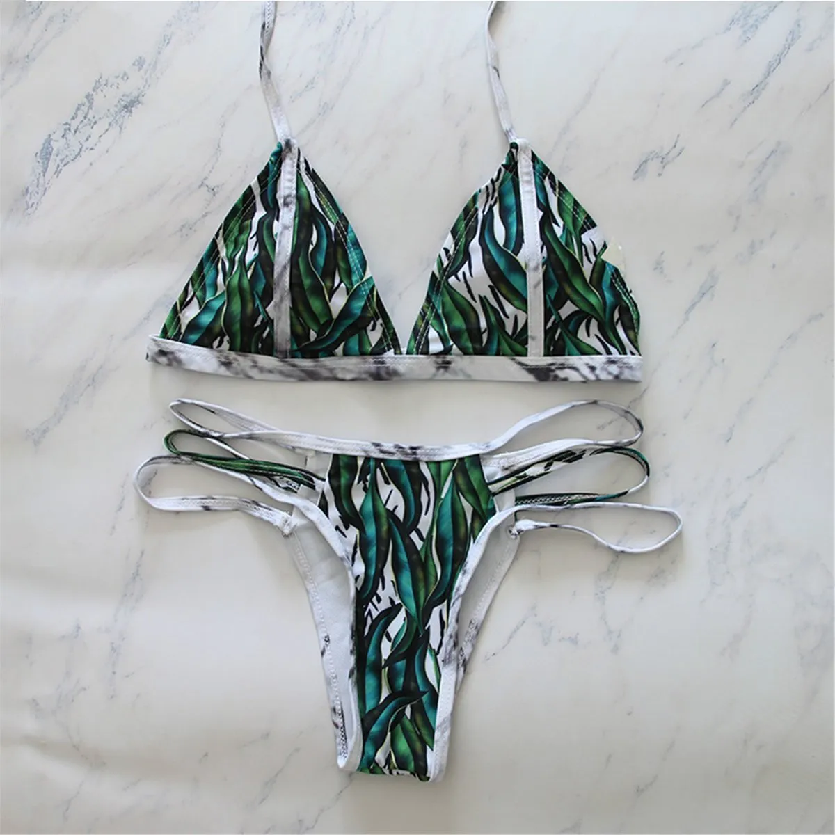 Sexy Leaves Printed Elastic Bikini