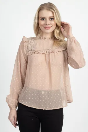 Sheer Swiss Dot Ruffle Top