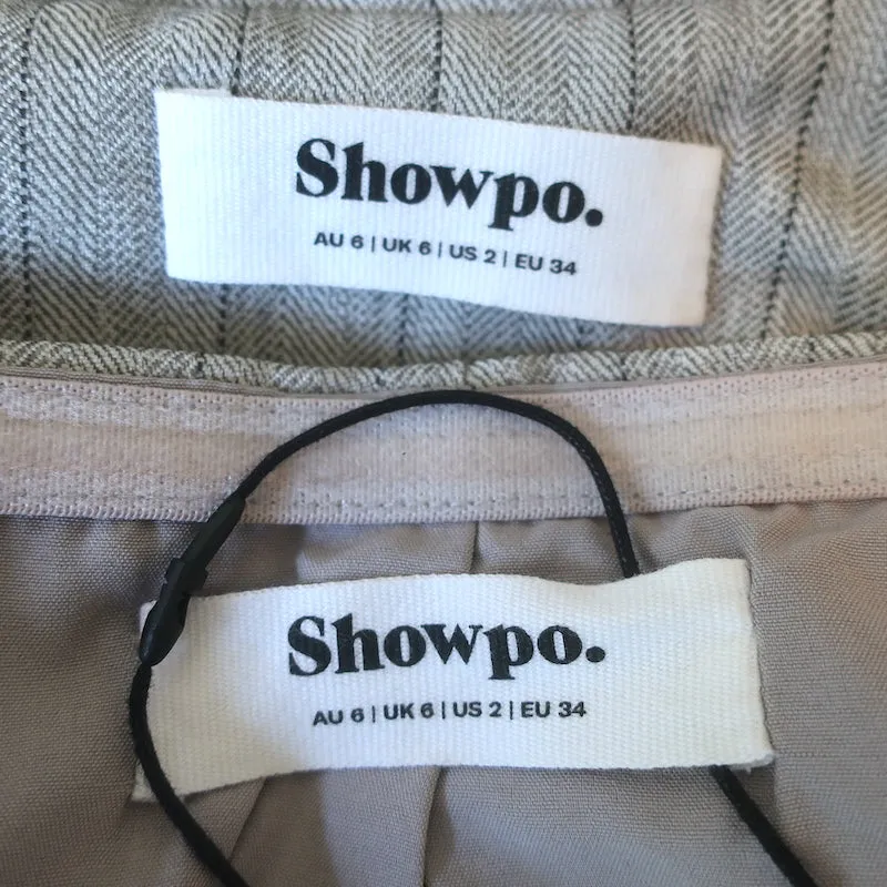 Showpo Maryanne Strapless Mini Dress & Blazer Set Gray Pinstripe Size US 2 NEW
