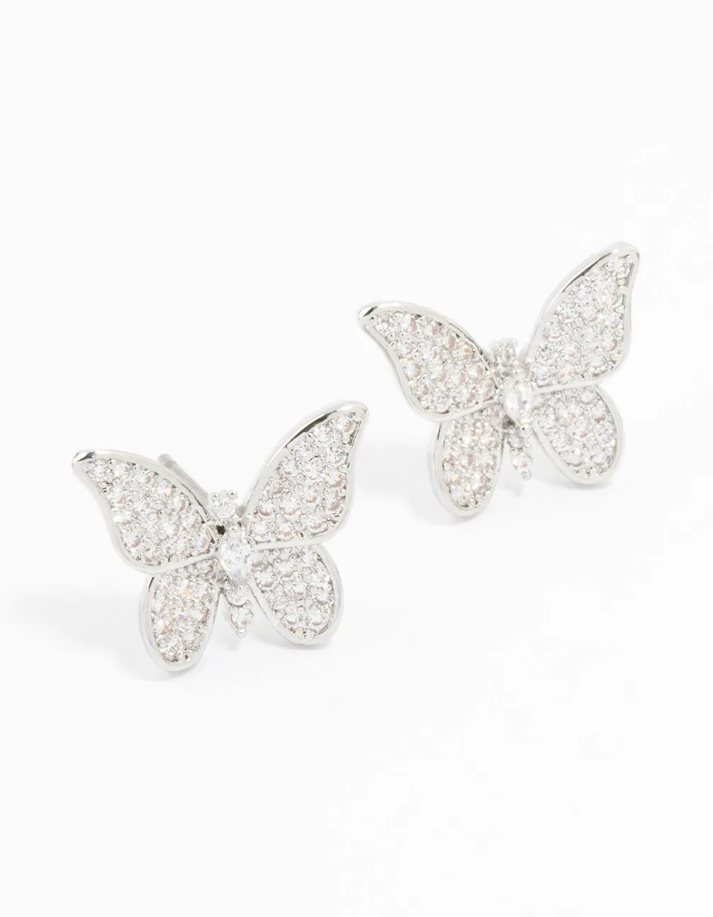 Silver Cubic Zirconia Butterfly Stud Earrings