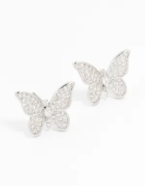 Silver Cubic Zirconia Butterfly Stud Earrings