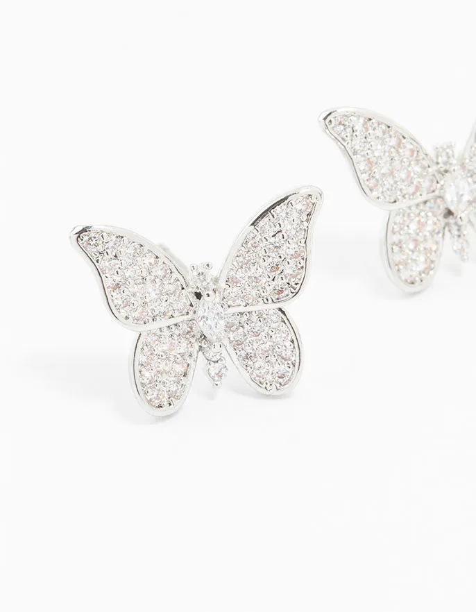 Silver Cubic Zirconia Butterfly Stud Earrings