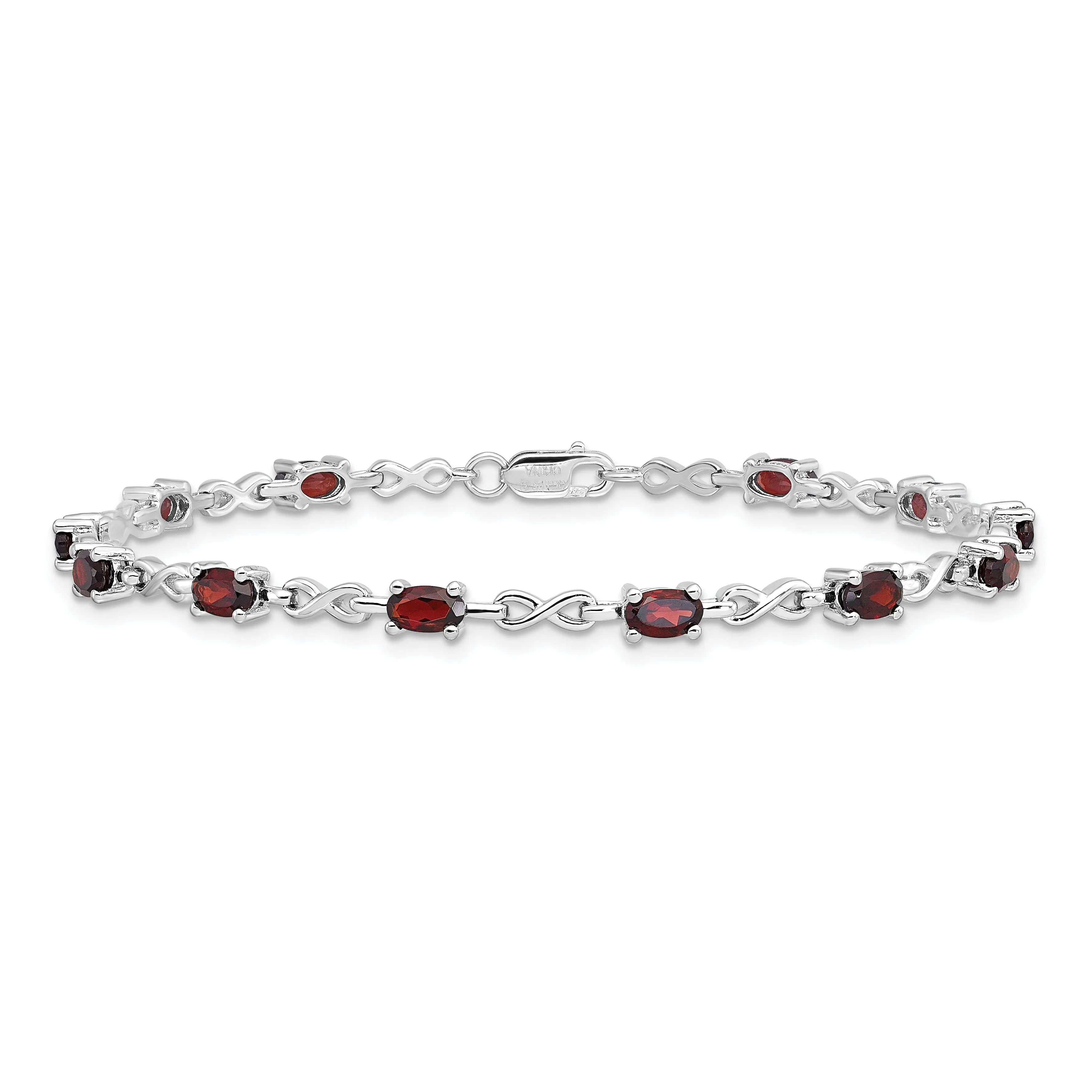 Silver Oval Stones Garnet Gemstone Bracelet