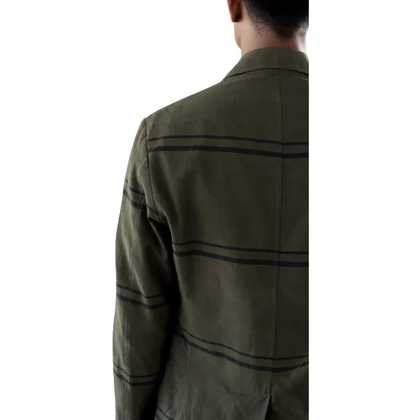 Single Breasted Two Button Summer Jacket, Olive / Navy Stripe