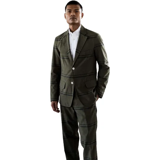 Single Breasted Two Button Summer Jacket, Olive / Navy Stripe