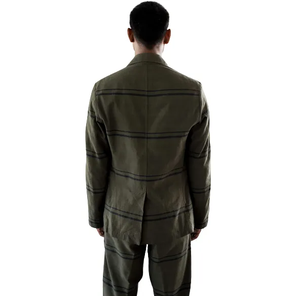 Single Breasted Two Button Summer Jacket, Olive / Navy Stripe