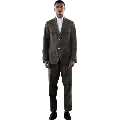 Single Breasted Two Button Summer Jacket, Olive / Navy Stripe