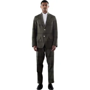 Single Breasted Two Button Summer Jacket, Olive / Navy Stripe
