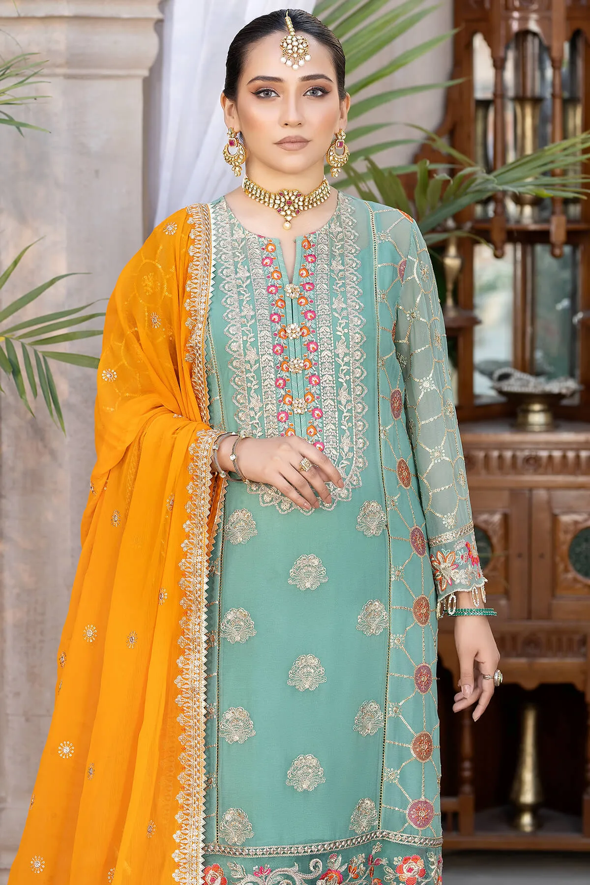 Sky Blue Heavily Embroidered Pakistani Kameez Salwar Suit Dupatta