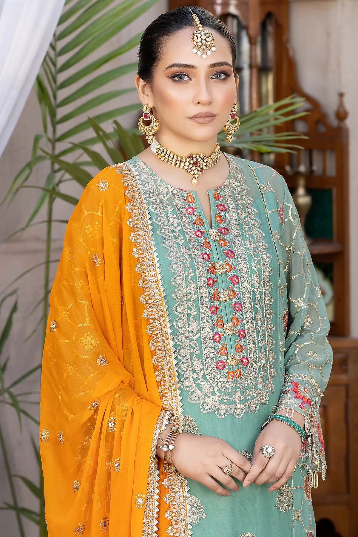 Sky Blue Heavily Embroidered Pakistani Kameez Salwar Suit Dupatta