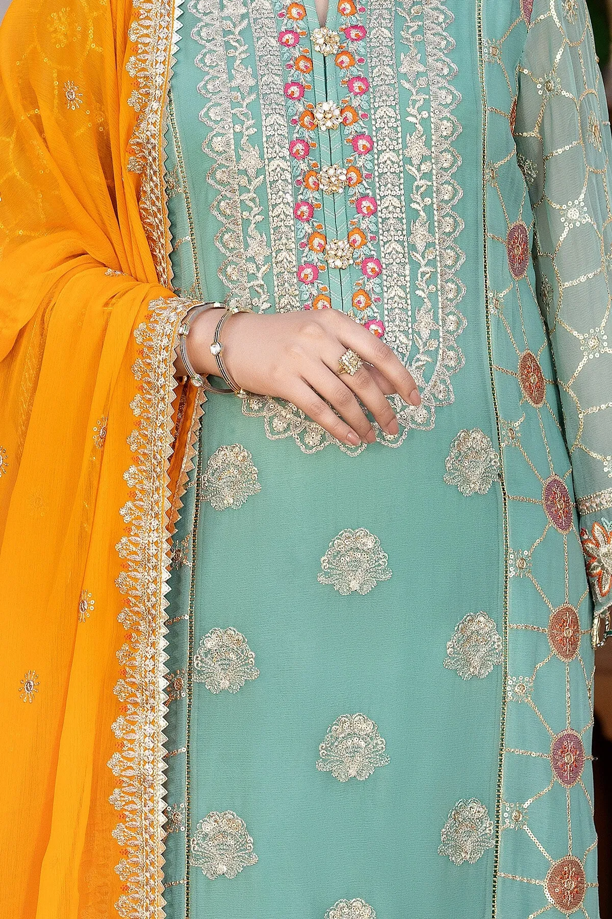 Sky Blue Heavily Embroidered Pakistani Kameez Salwar Suit Dupatta