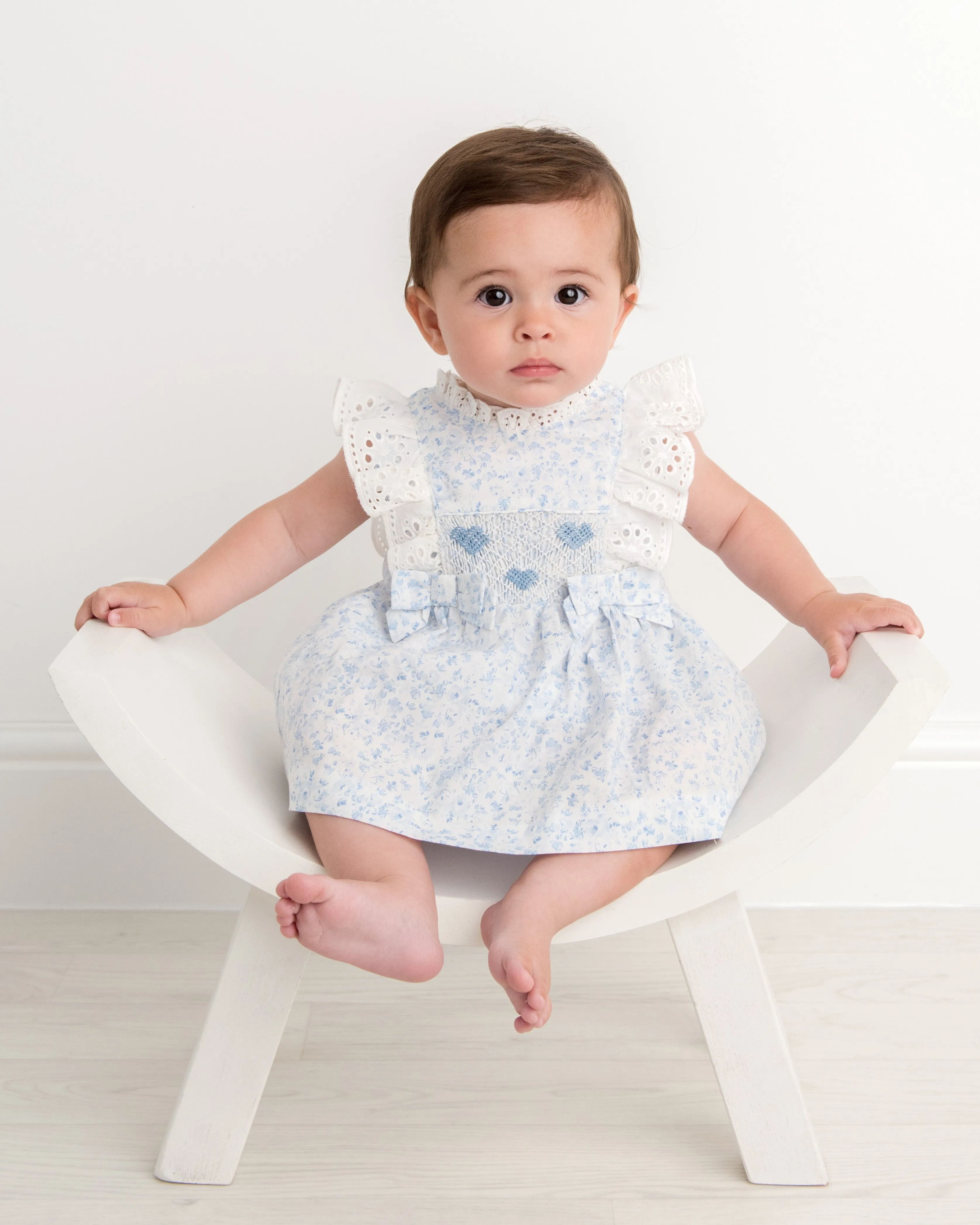 Sky Blue Smocked Heart Floral Jampant Set