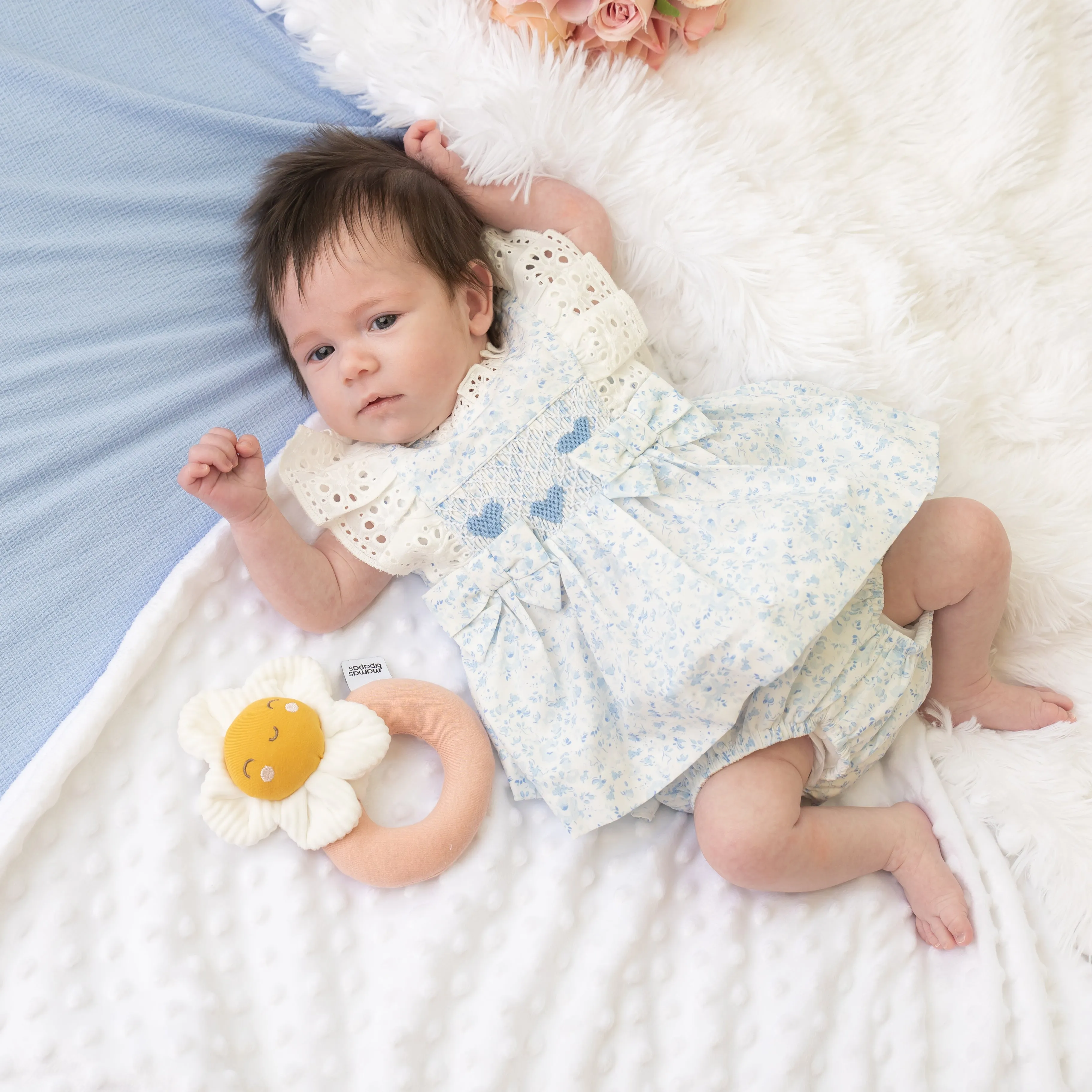 Sky Blue Smocked Heart Floral Jampant Set