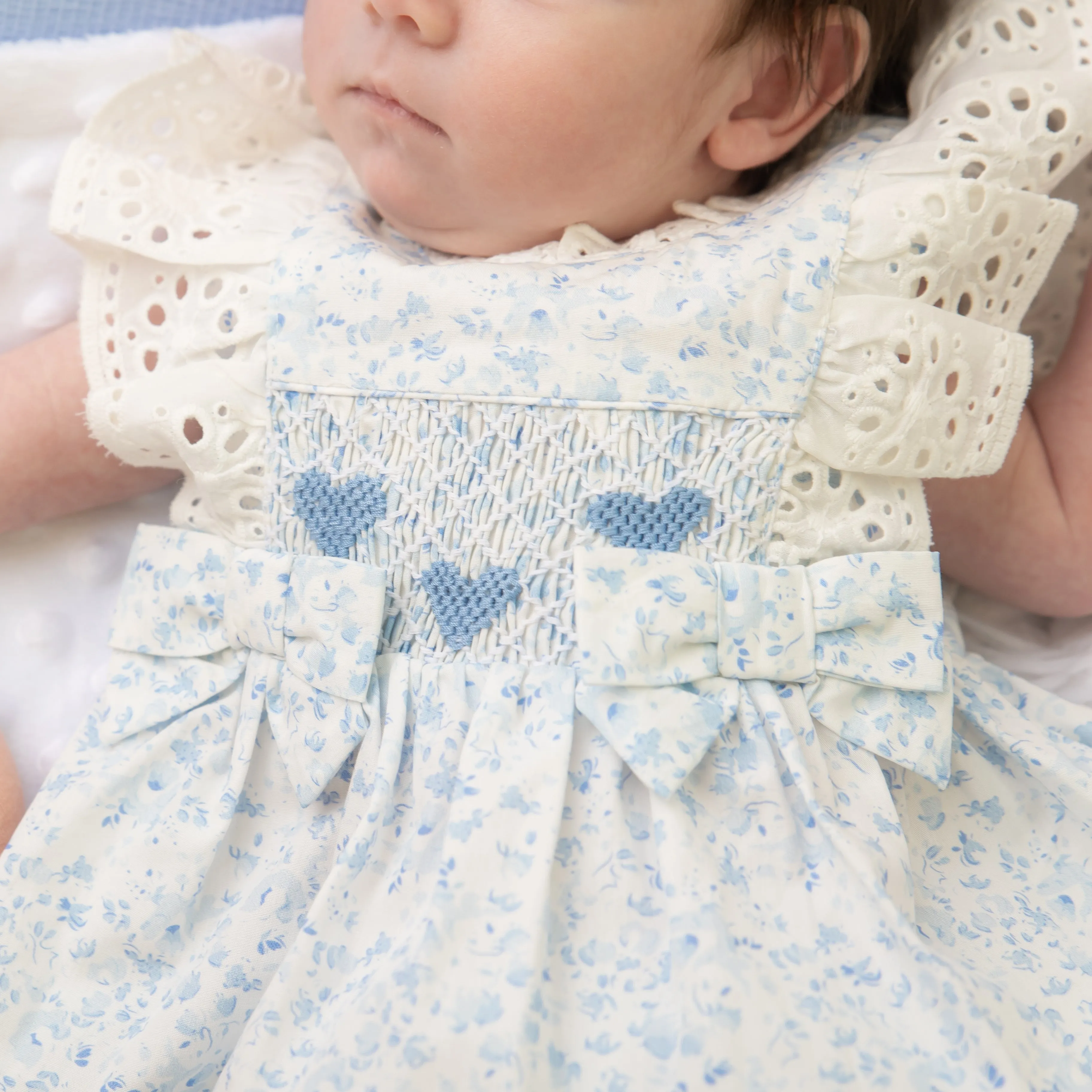 Sky Blue Smocked Heart Floral Jampant Set