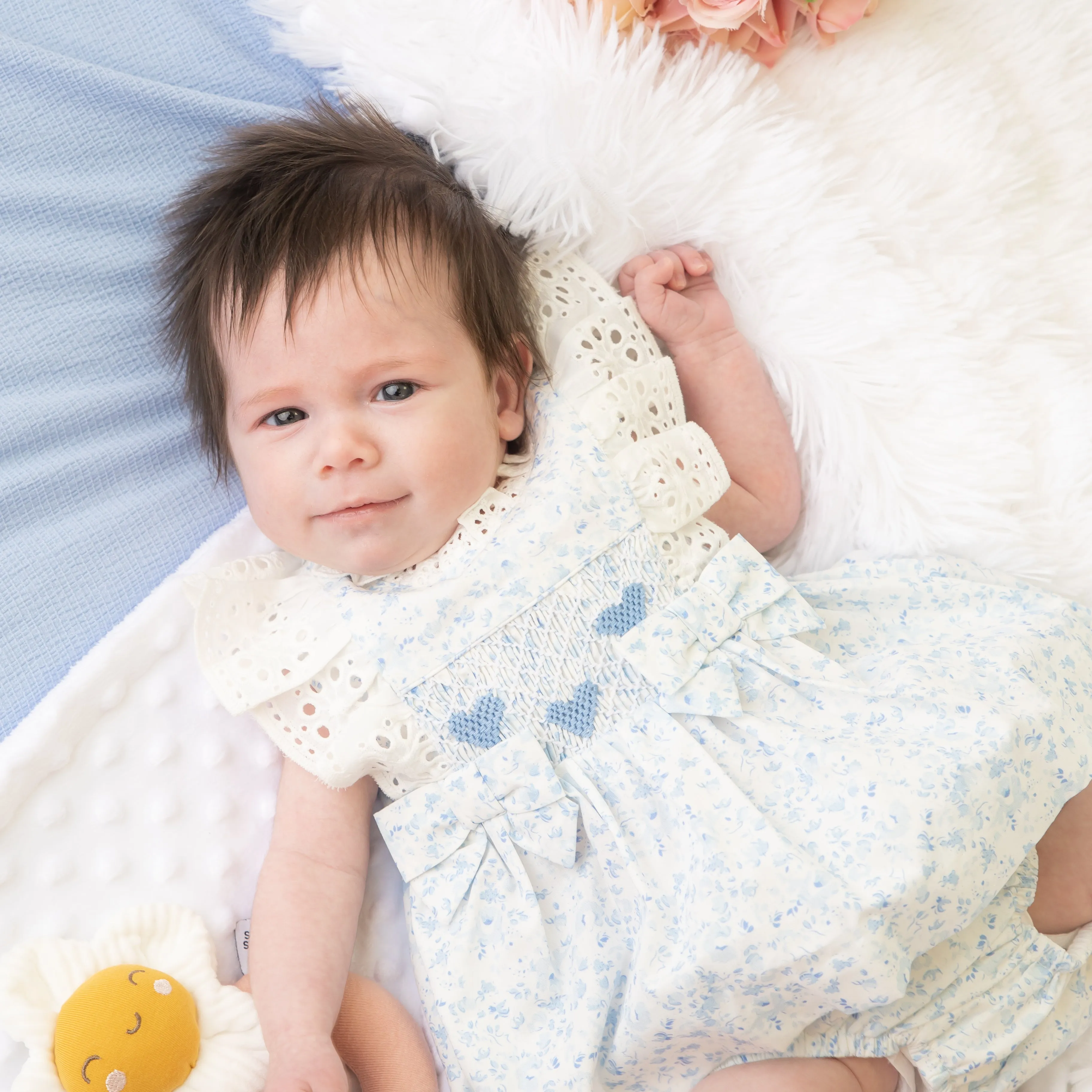 Sky Blue Smocked Heart Floral Jampant Set