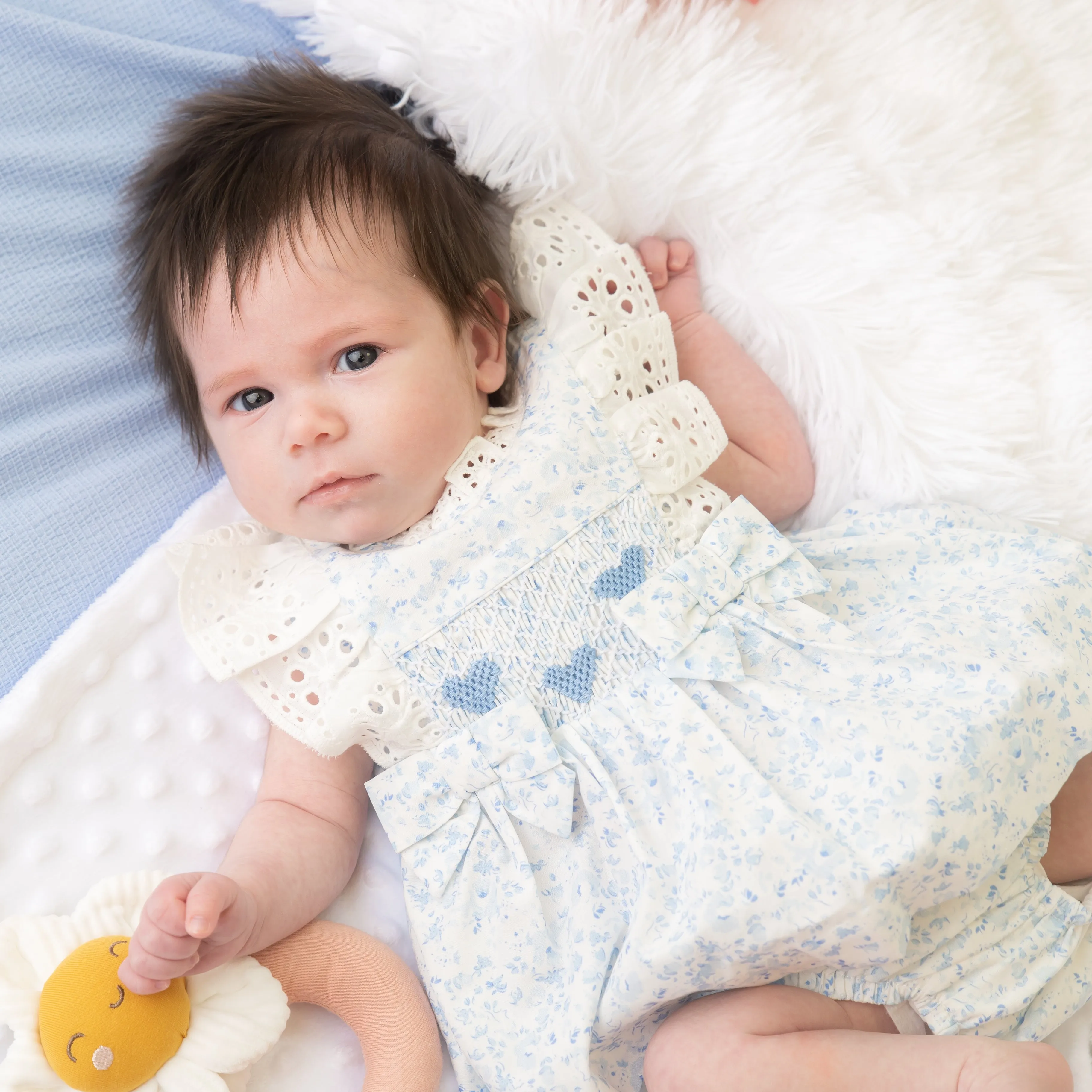 Sky Blue Smocked Heart Floral Jampant Set