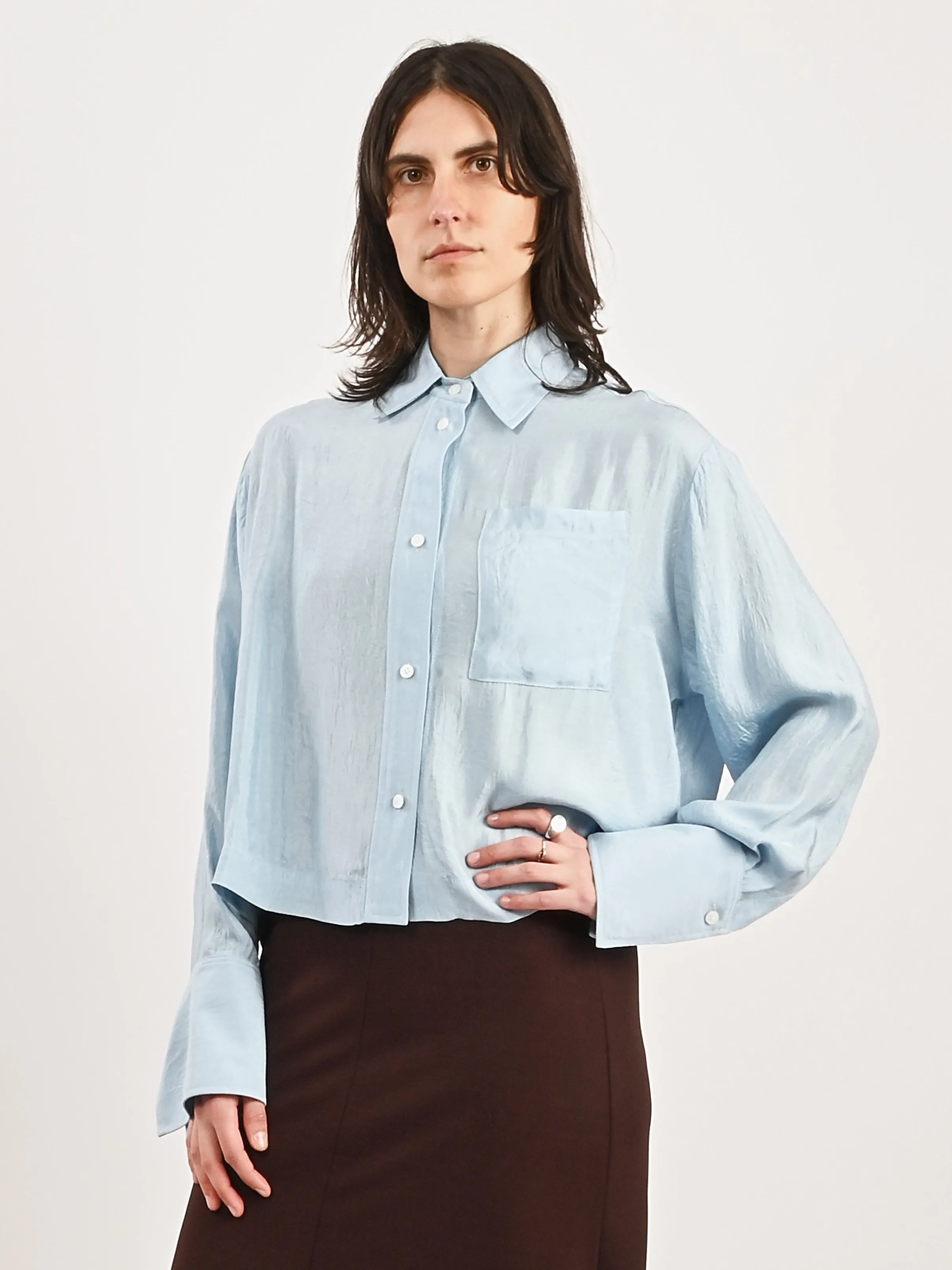 Sky Cropped Button Down Shirt