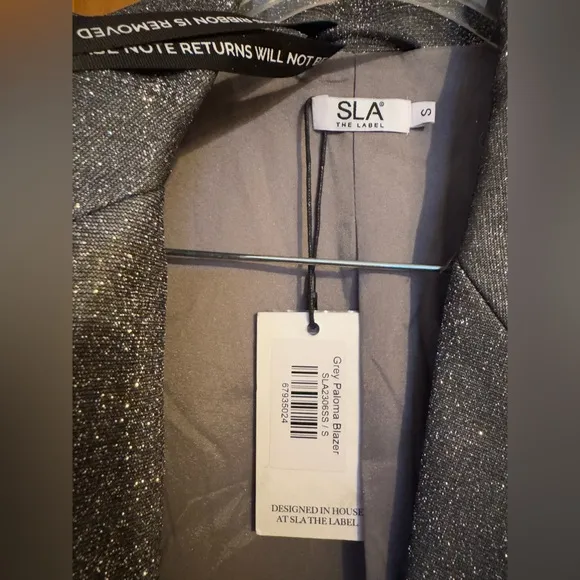 SLA THE LABEL Grey Paloma Blazer women’s sz Small- grey glitter- NWT