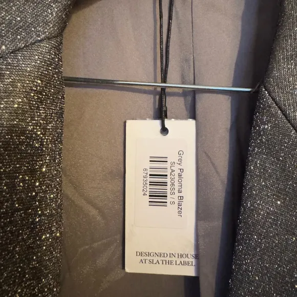 SLA THE LABEL Grey Paloma Blazer women’s sz Small- grey glitter- NWT