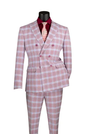Slim Fit 2 Piece Double Breasted Windowpane Suit Adobe Rose SDW-2