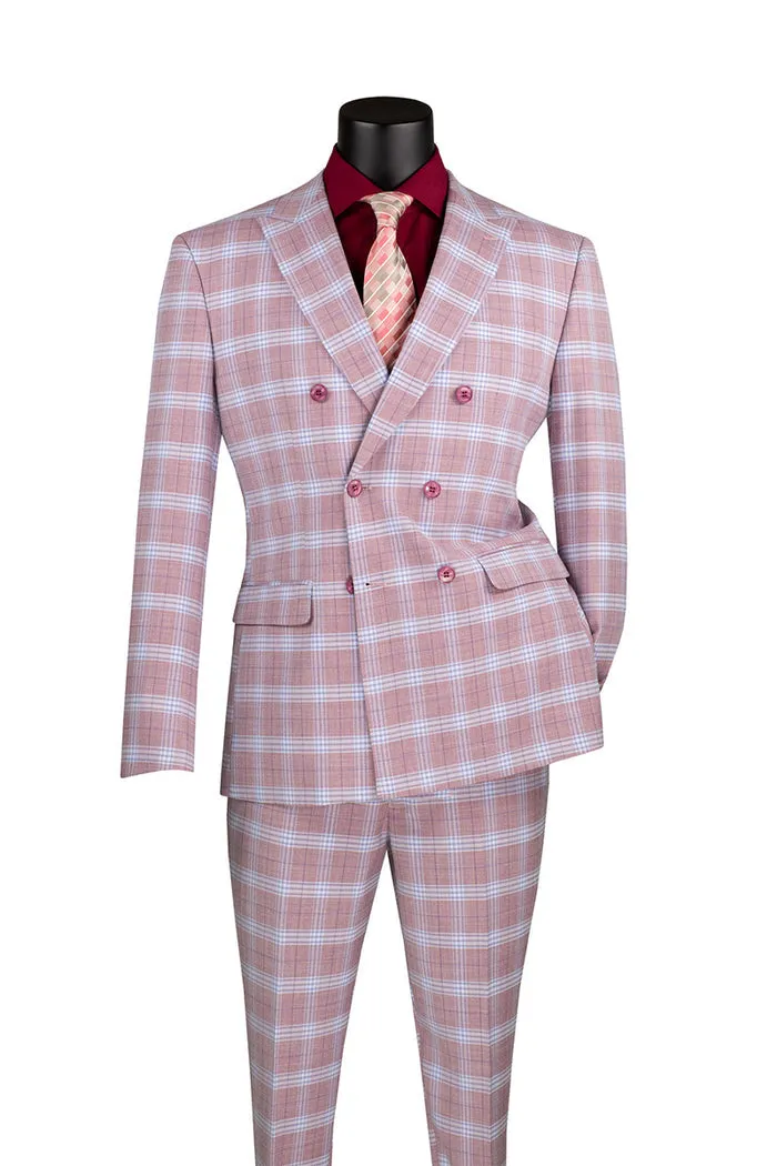 Slim Fit 2 Piece Double Breasted Windowpane Suit Adobe Rose SDW-2