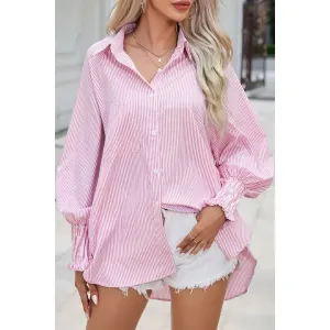 Smocked Cuff Striped Boyfriend Top
