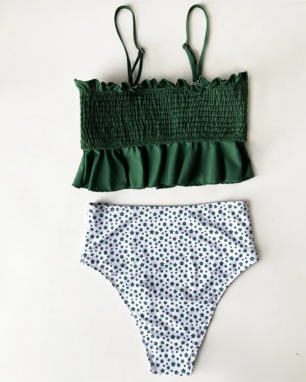 Smocked Ruffled High Waisted Bikini Sets
