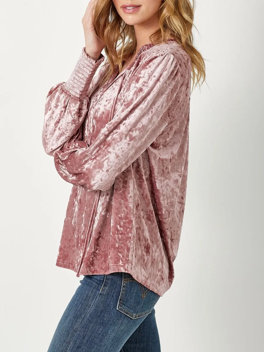 Smocked Velvet Top - Mauve