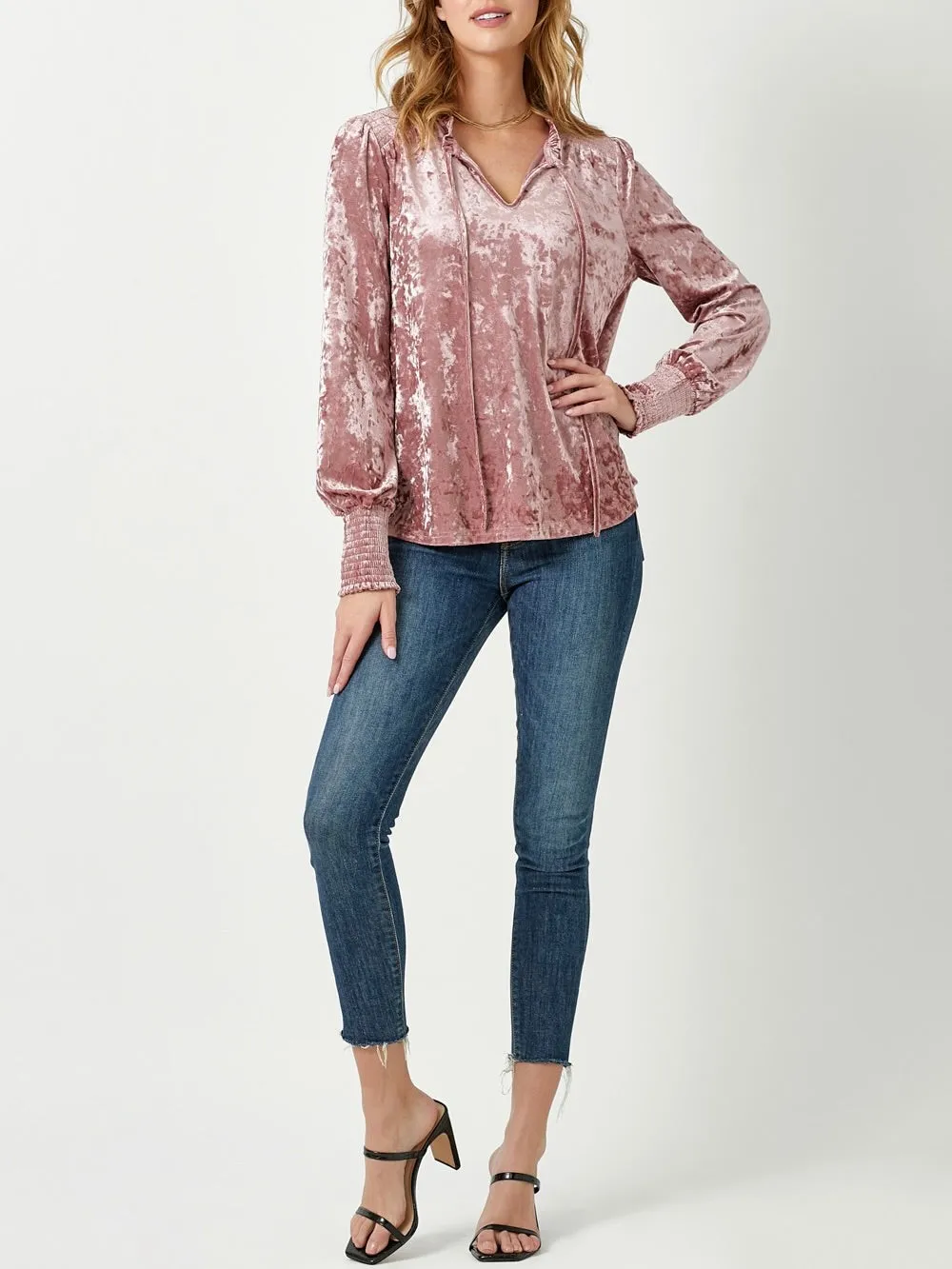 Smocked Velvet Top - Mauve