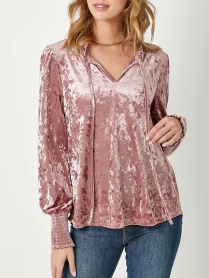 Smocked Velvet Top - Mauve