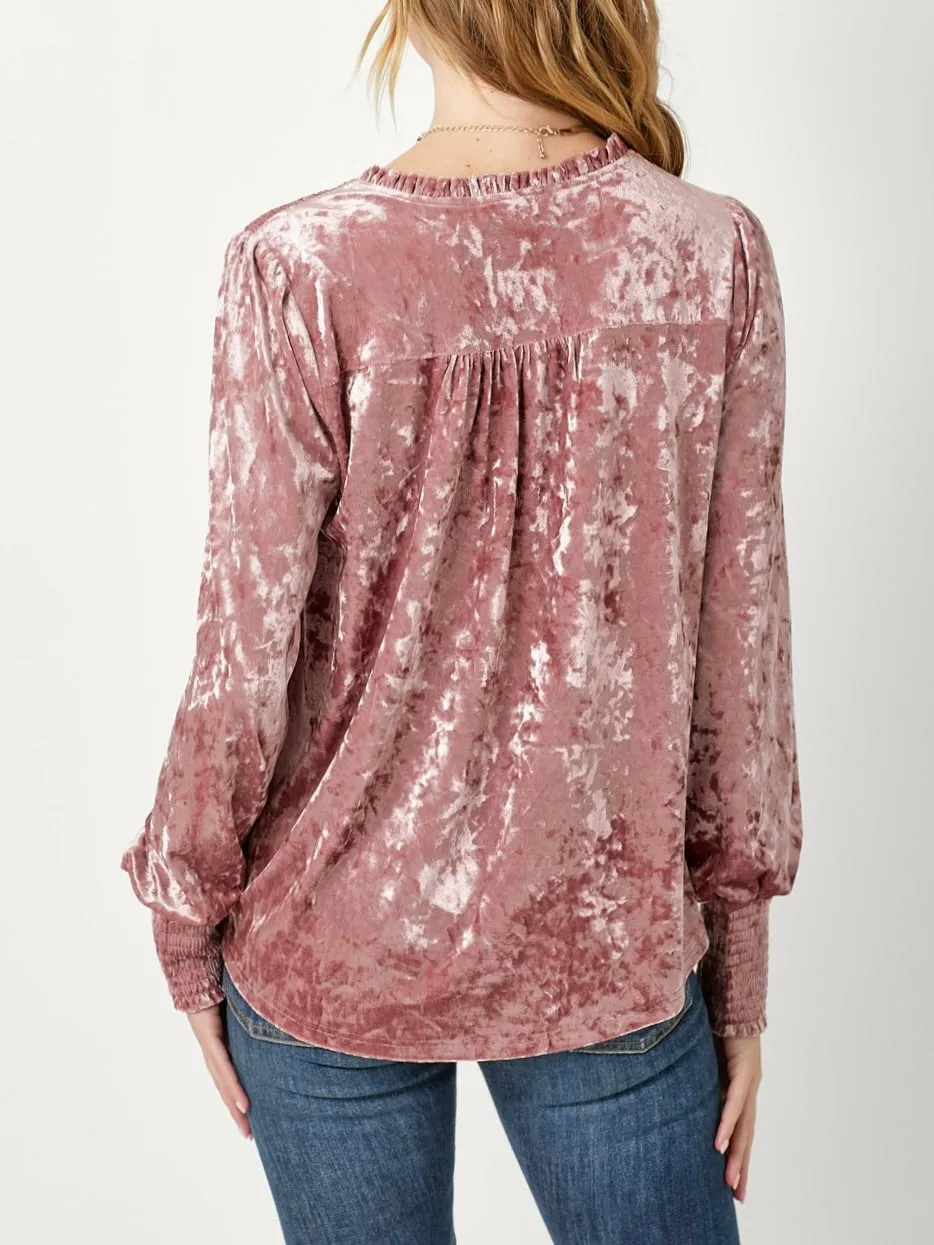 Smocked Velvet Top - Mauve