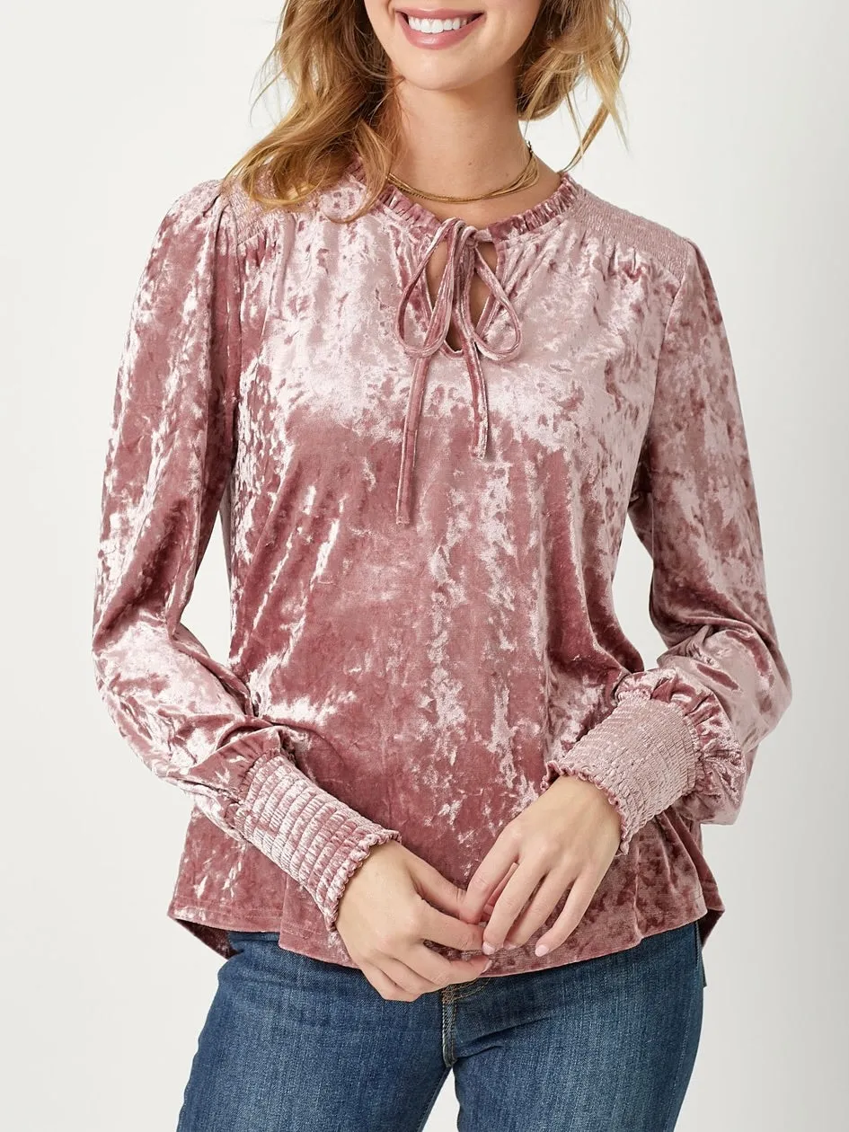 Smocked Velvet Top - Mauve