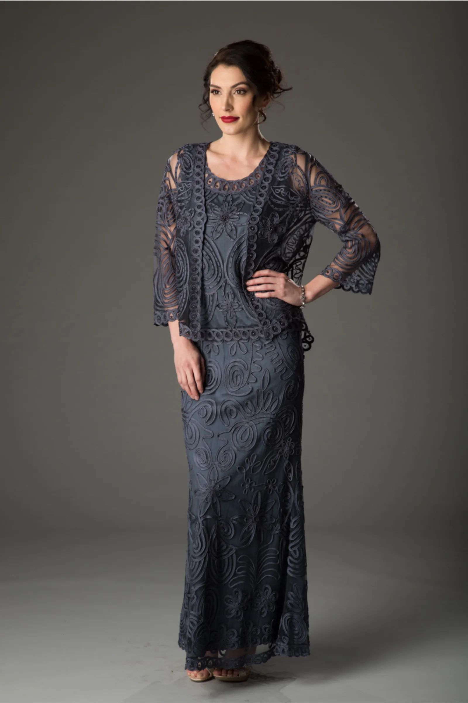 Soulmates 1506 Classic Soutache Lace Jacket Top and Skirt Set