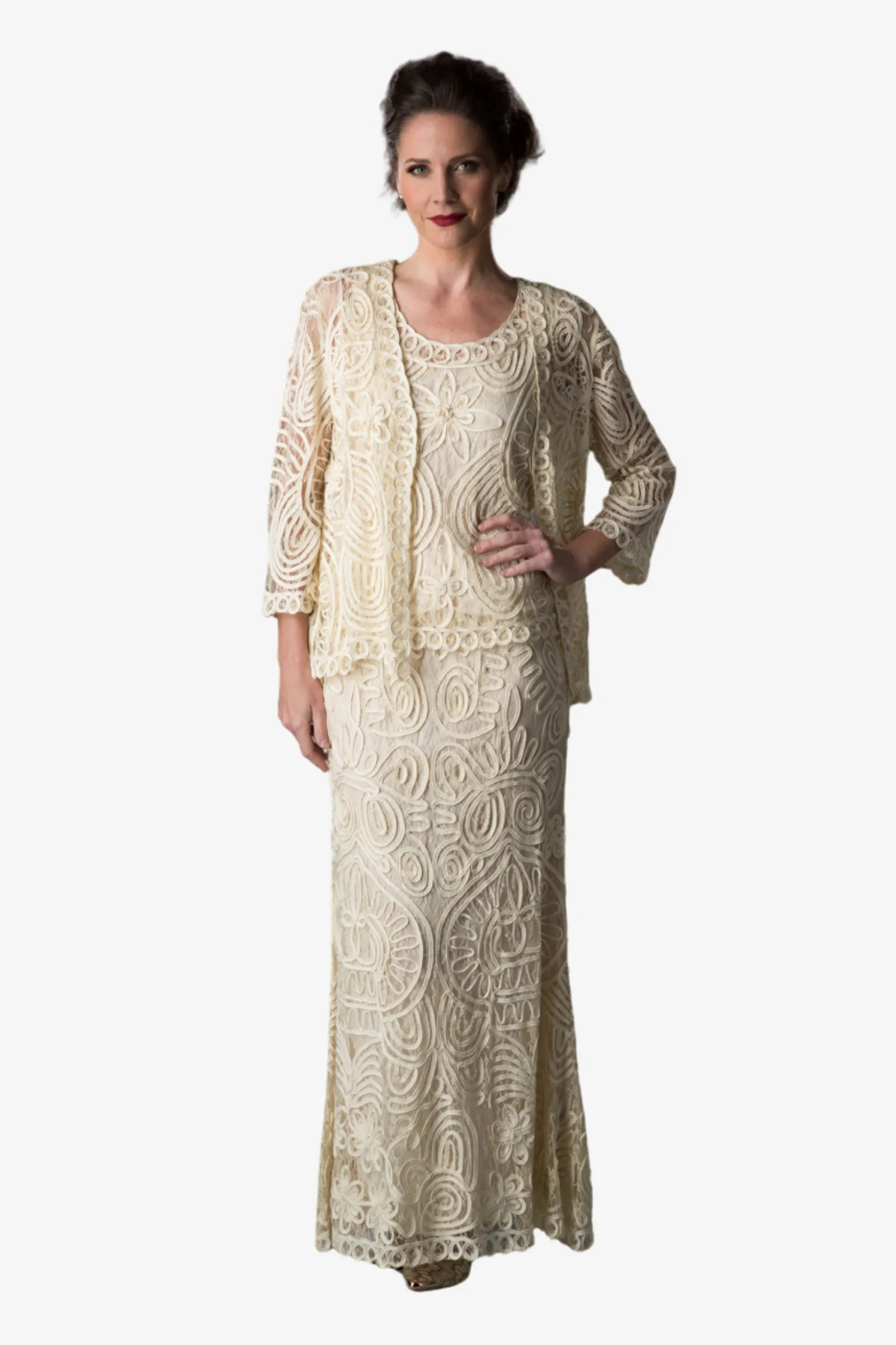 Soulmates 1506 Classic Soutache Lace Jacket Top and Skirt Set