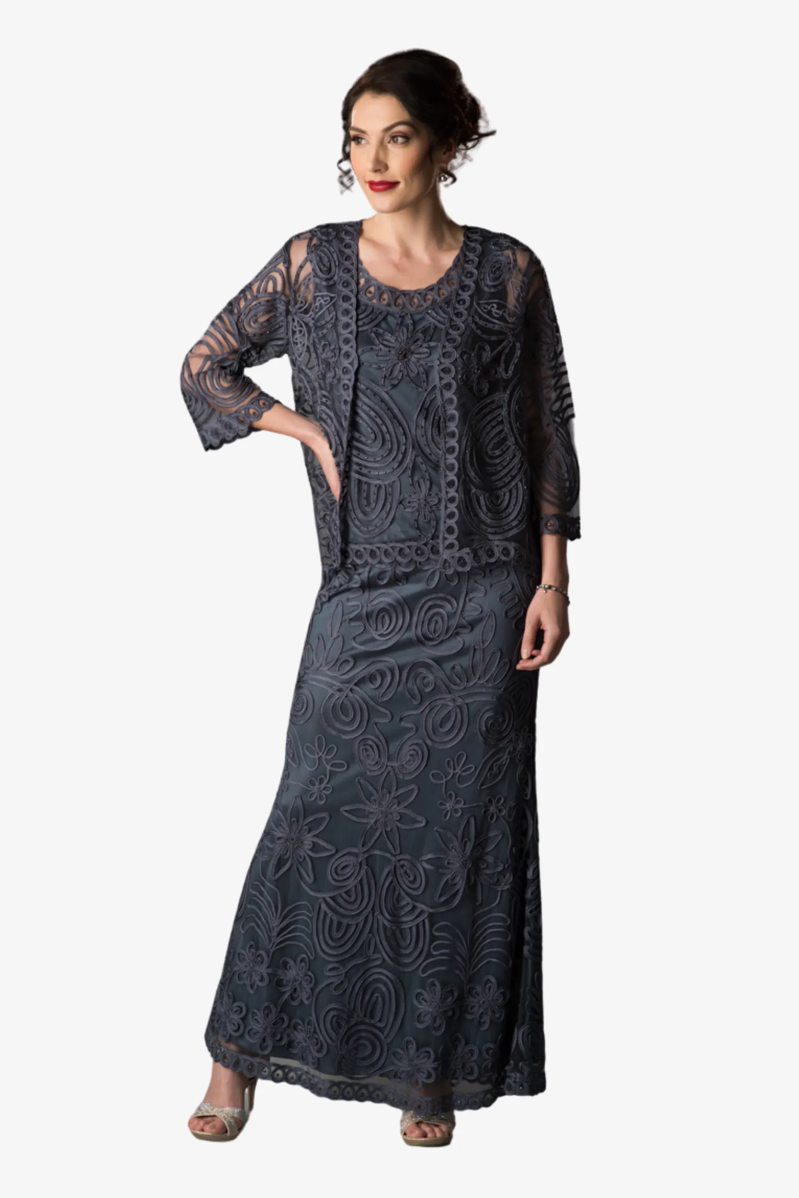 Soulmates 1506 Classic Soutache Lace Jacket Top and Skirt Set