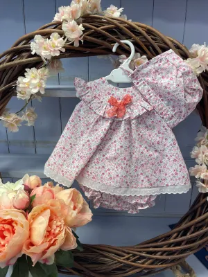 Spanish Boutique Floral Dress With Pants and Bonnet