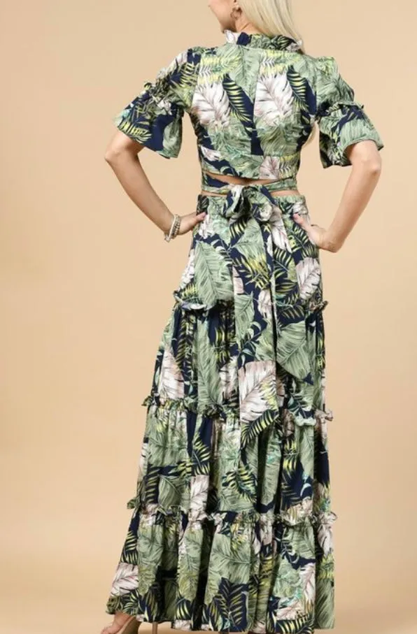 Spring Flower Print 2 Piece Maci Skirt Set