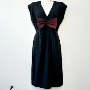 SUSAN ROSELLI VIJACK Vintage Bow Dress Size 7/8 Black Holiday Whimsigoth Cape