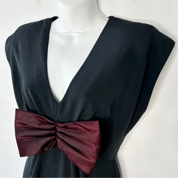 SUSAN ROSELLI VIJACK Vintage Bow Dress Size 7/8 Black Holiday Whimsigoth Cape