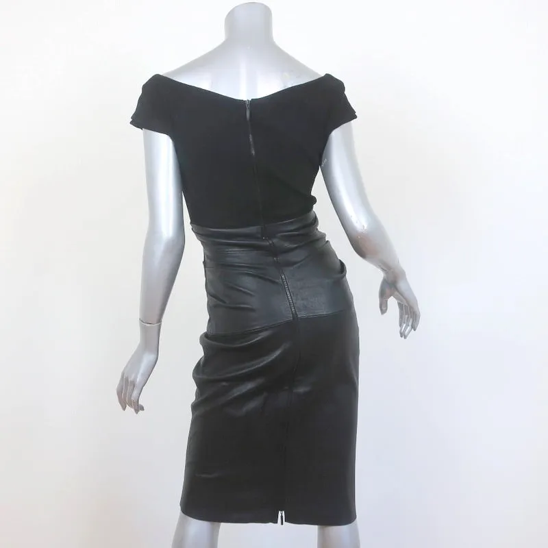 Talbot Runhof Off the Shoulder Dress Black Draped Suede & Leather Size 6