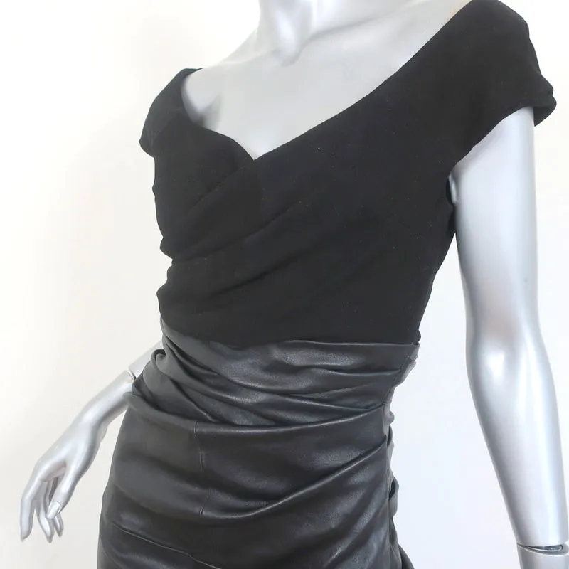 Talbot Runhof Off the Shoulder Dress Black Draped Suede & Leather Size 6