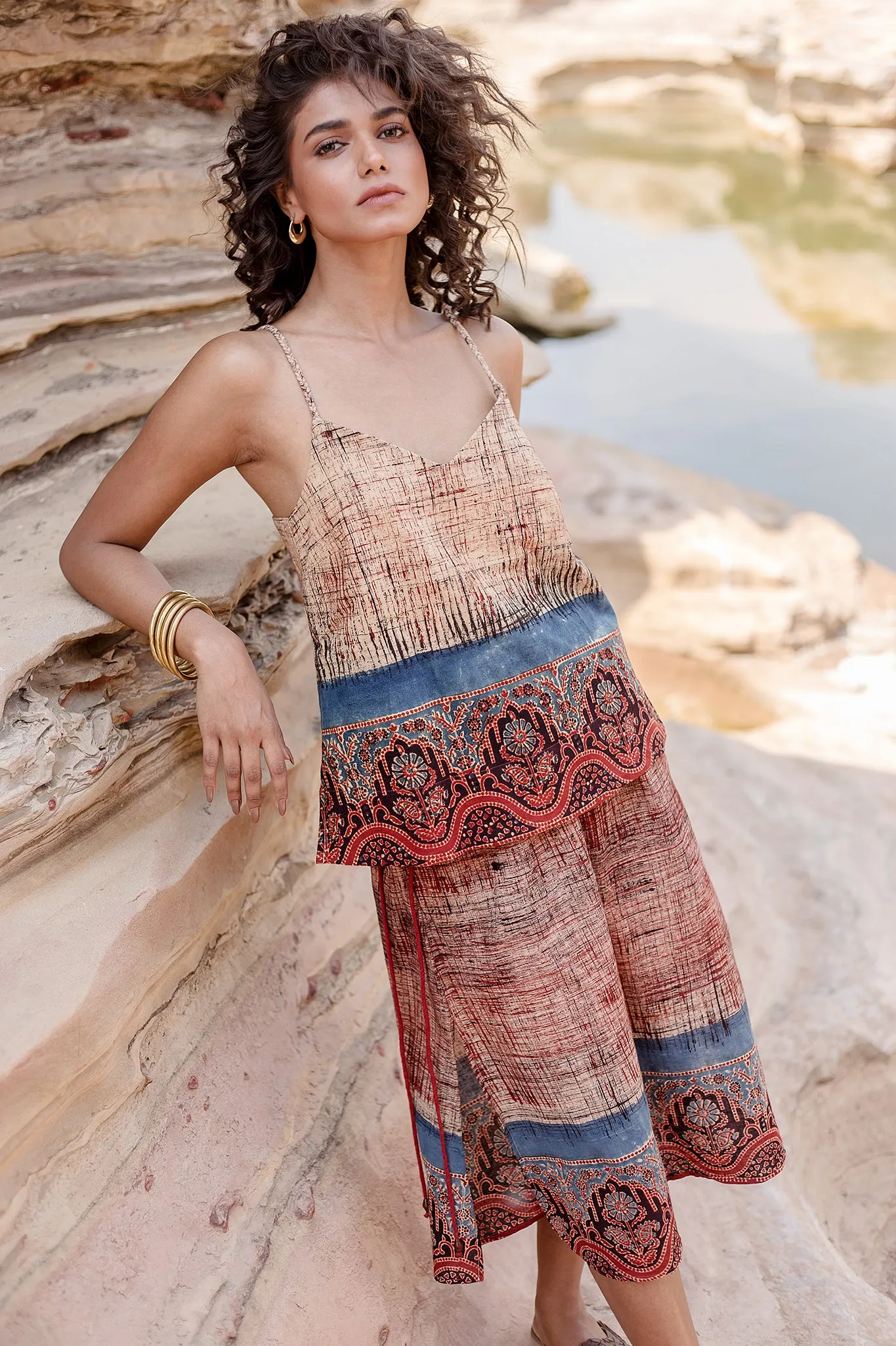 Tanvi Camisole in Pomegranate Brushed Border
