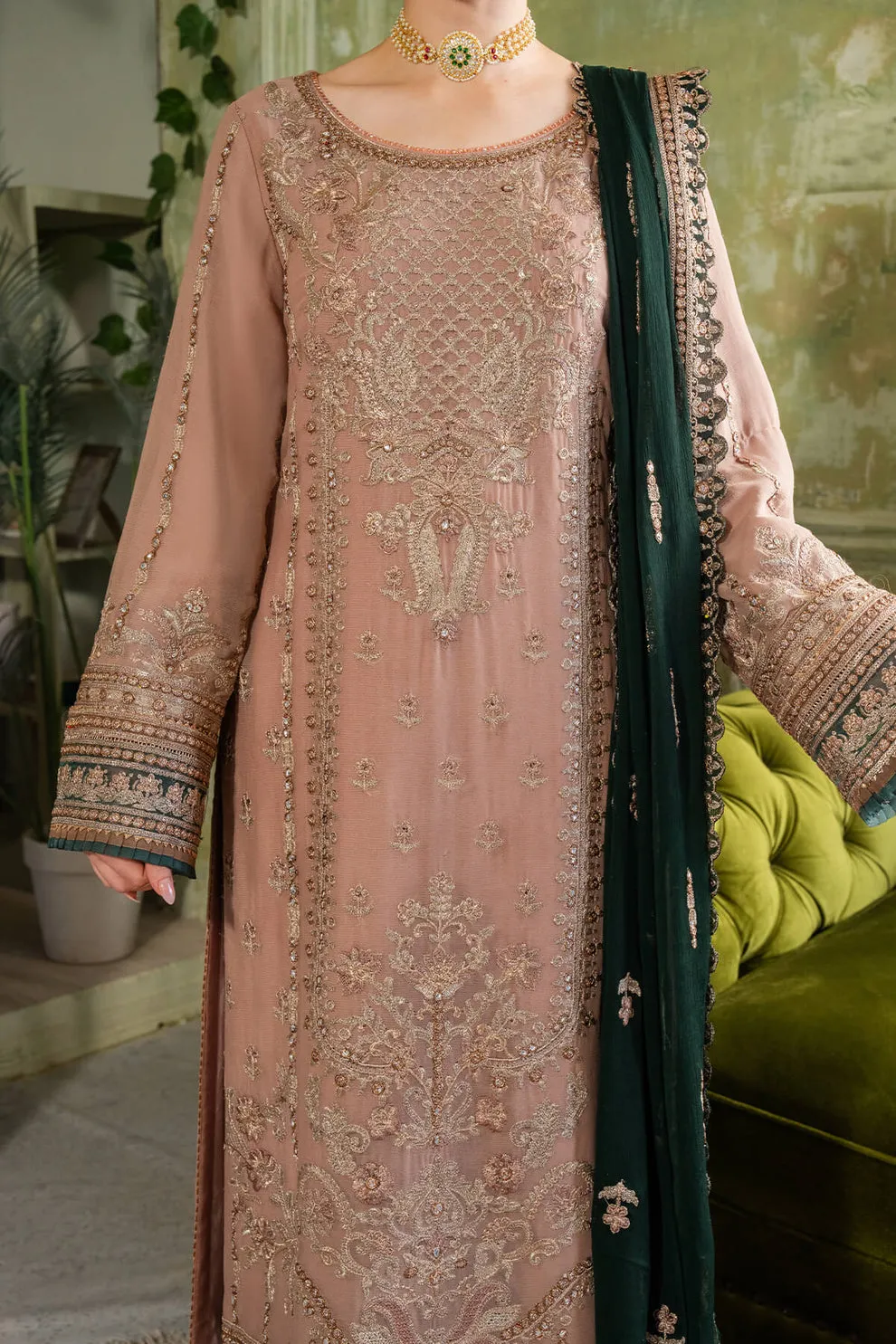 Tea Pink Embroidered Salwar Kameez Chiffon Dupatta Salwar Suit