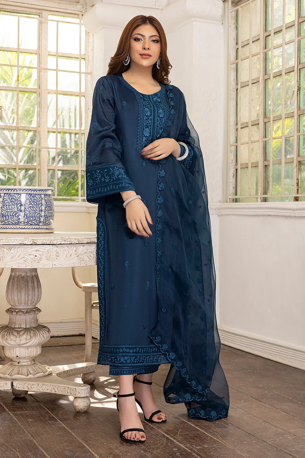 Teal Blue Embroidered Pakistani Salwar Kameez Dupatta Salwar Suit