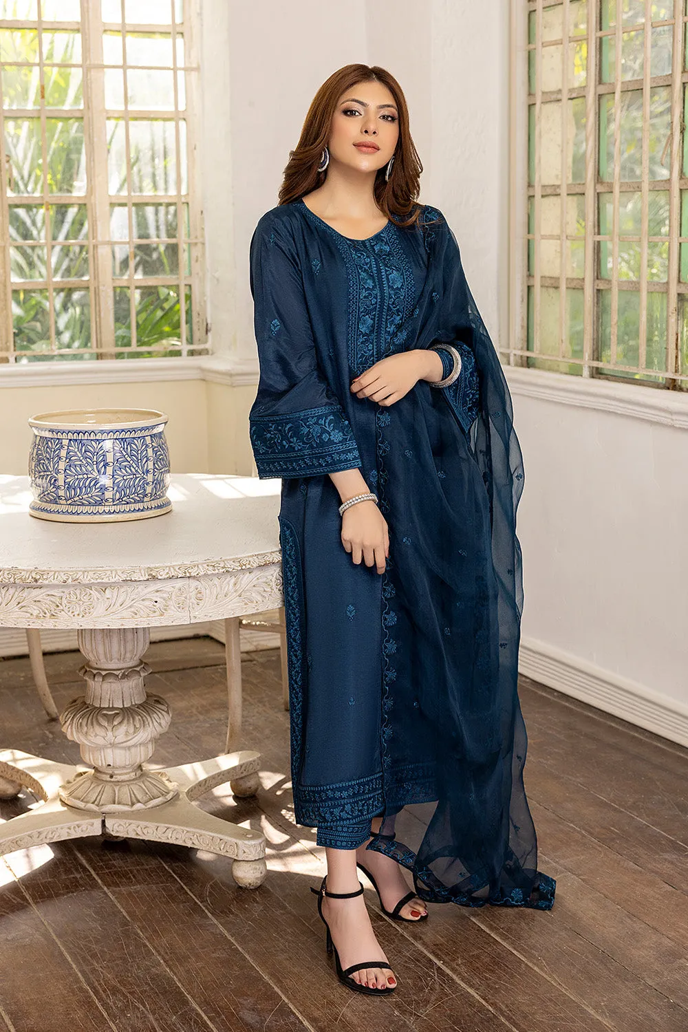 Teal Blue Embroidered Pakistani Salwar Kameez Dupatta Salwar Suit