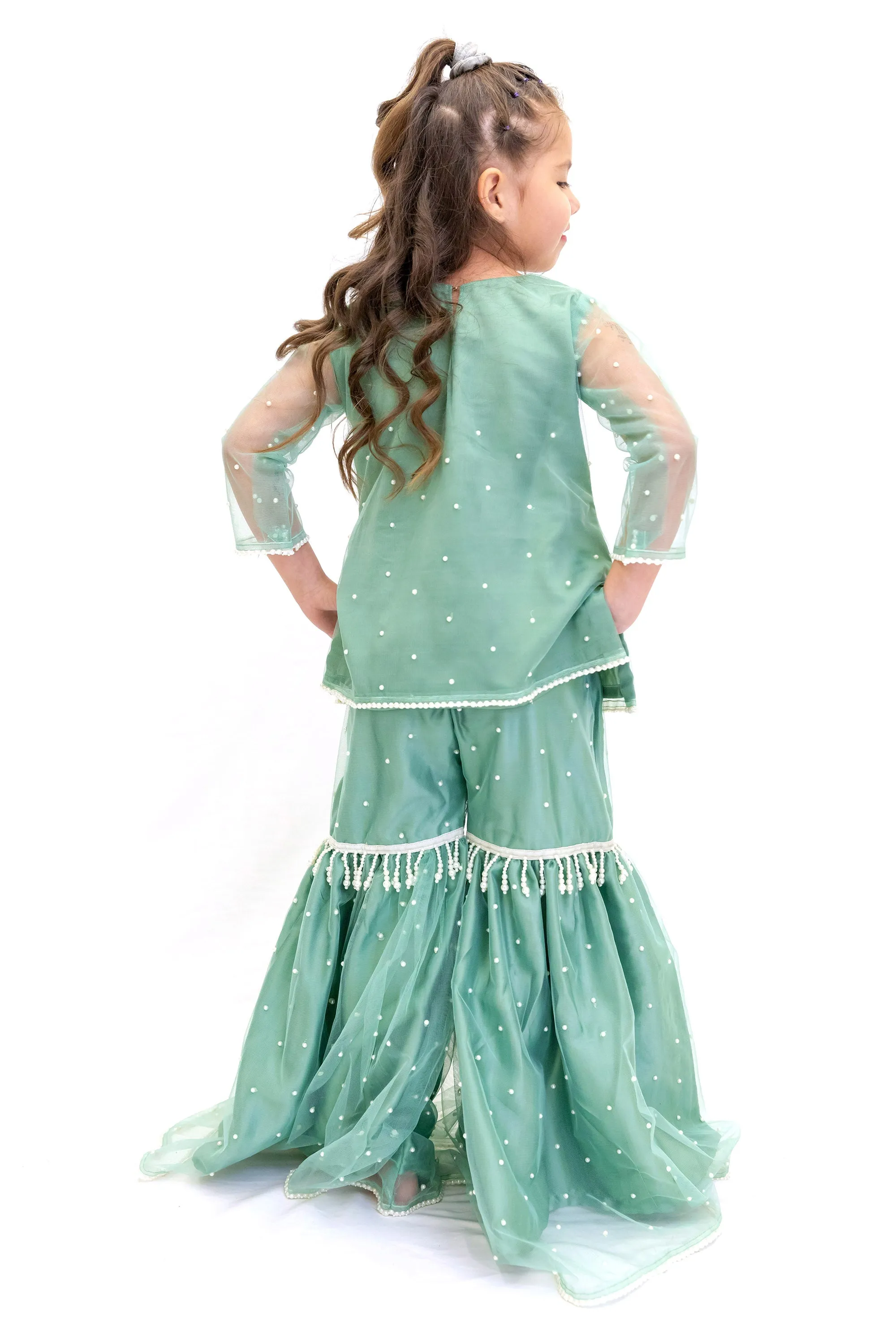 Teal Blue Silk Salwar Kameez - Girls