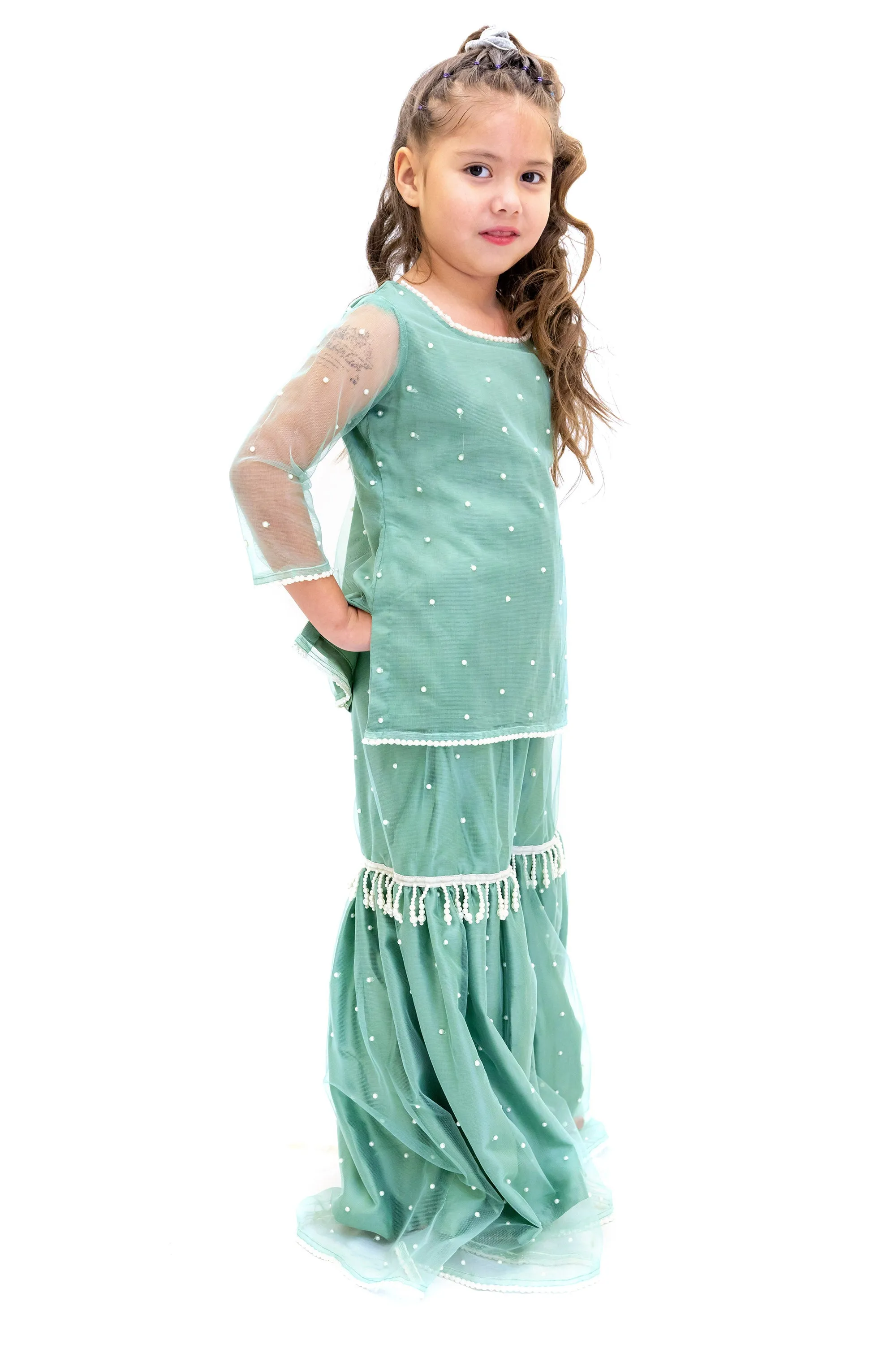 Teal Blue Silk Salwar Kameez - Girls
