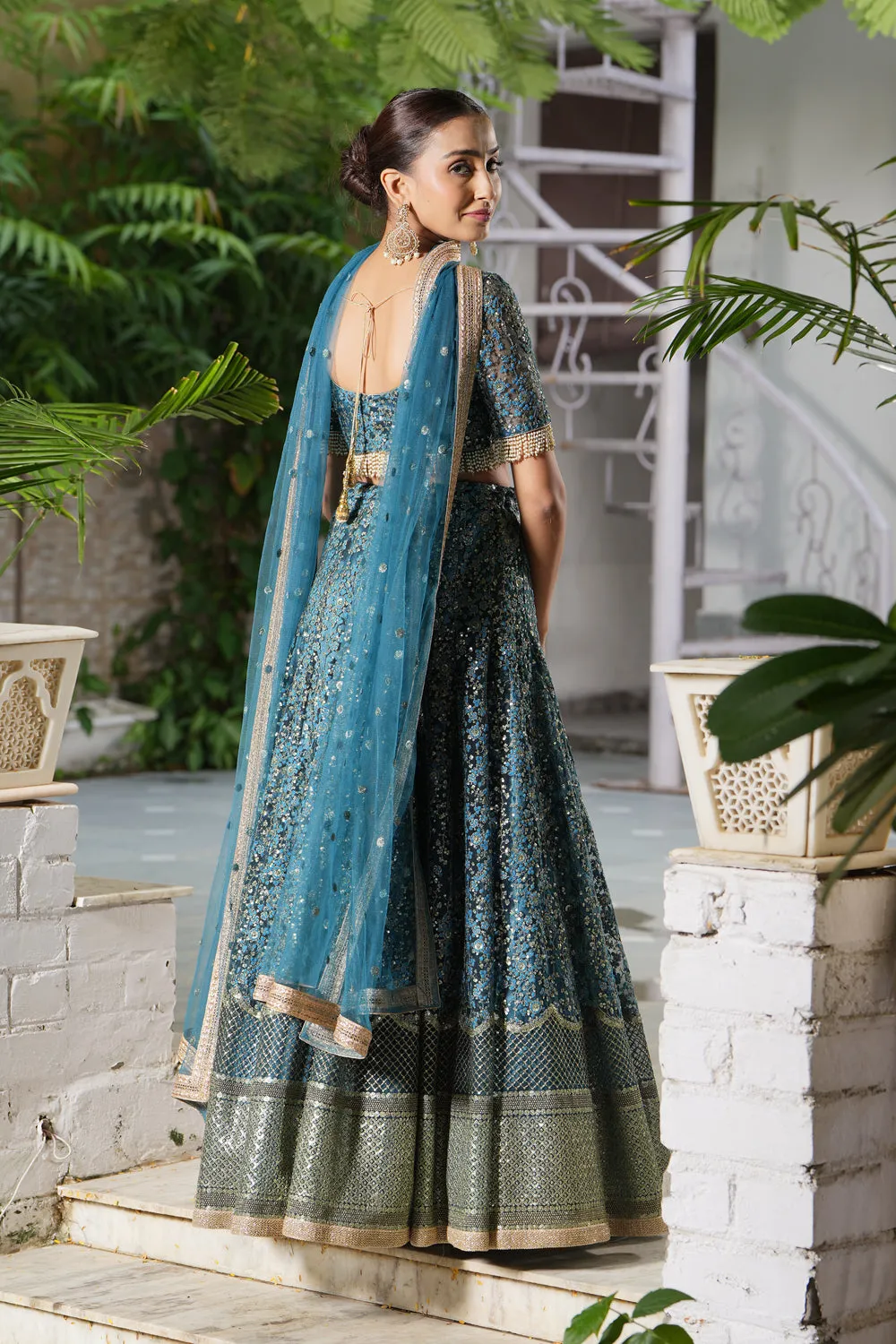 Teal Embroidered Lehenga Set
