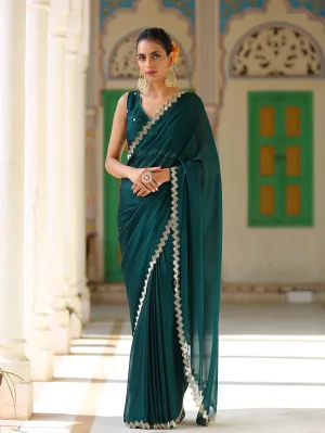 Teal Green Sparkle Saree with Gold Sequins & Embellished Blouse
